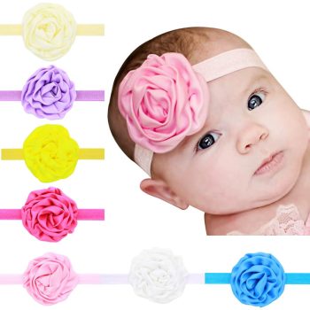 Baby elastic headbands with big satin rose flower
