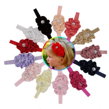 Elastic headbands with satin flowers for gilrs