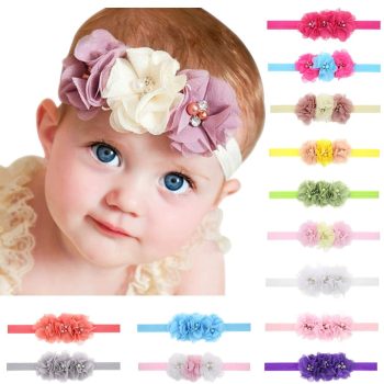 Elastic headbands with three chiffon flowers for baby