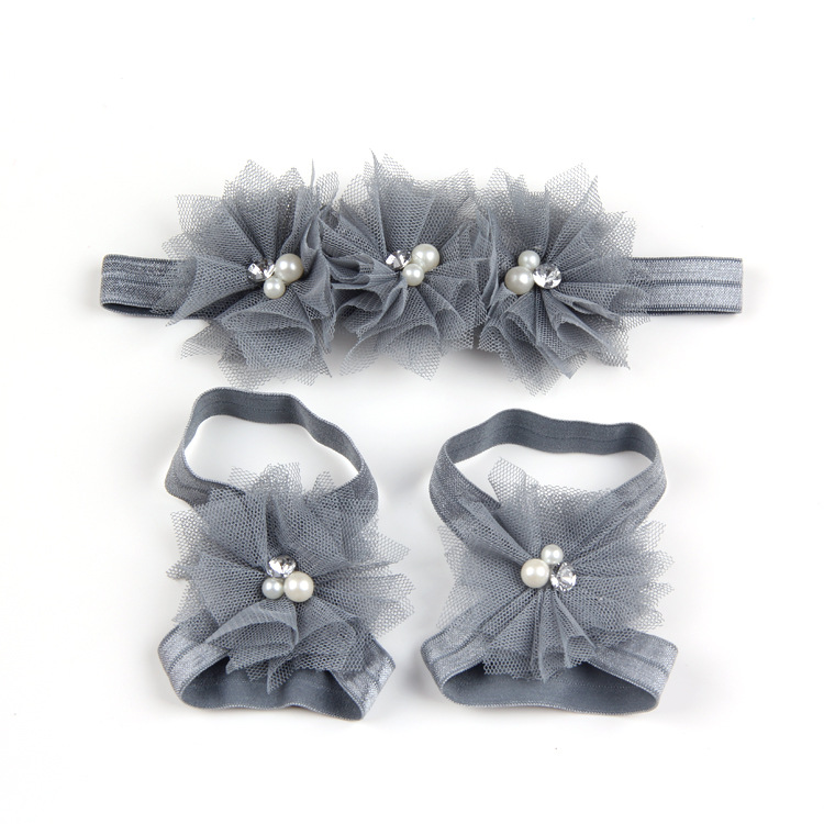 Chiffon Flowers With Elastic Headbands And Foot Wear Sets