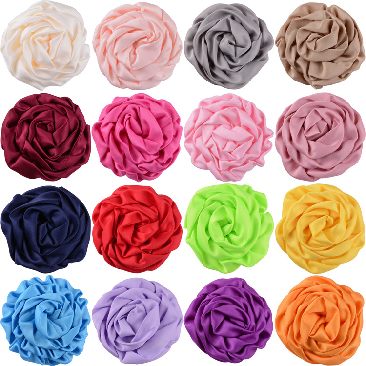 8 cm Diameter Solid Color Satin Fabric Rose Flowers 20 Colors Available