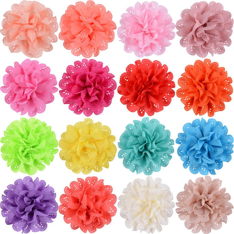 10 cm Diameter Solid Color Hollow-carved Pattern Chiffon Flowers 26 Colors Available