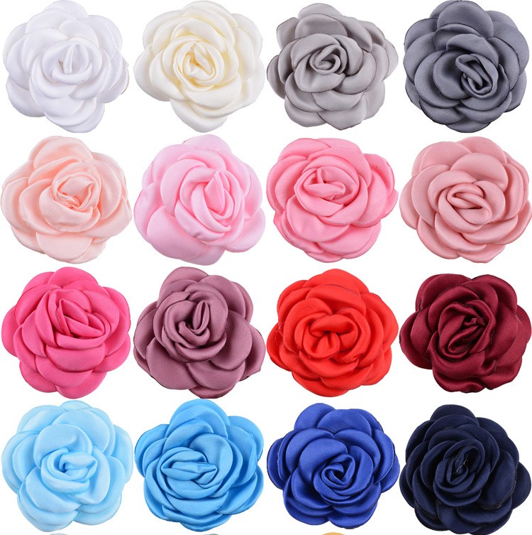 6 cm Diameter Solid Color Satin Fabric Camellia Flowers 24 Colors Available