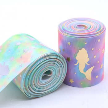 3″ wide printed cartoon mermaid grosgrain ribbon 75 mm width