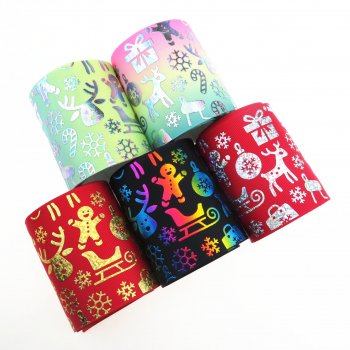 MingRibbon Wholesale 3 inches wide Christmas Ribbon Printed Grosgrain Ribbon