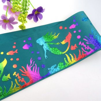 MingRibbon Cartoon Ribbon 3 inch printed Mermaid grosgrain ribbon 75mm wholesale