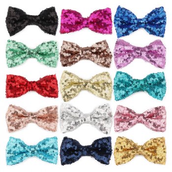 MingRibbon Wholesale Ready Stock 3.5″ Sequin Bow Tie For DIY – 15 colors available