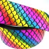 MingRibbon Wholesale 3 inch Rainbow Mermaid Fish Scale Grosgrain Ribbon