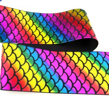 MingRibbon Wholesale 3 inch Rainbow Mermaid Fish Scale Grosgrain Ribbon