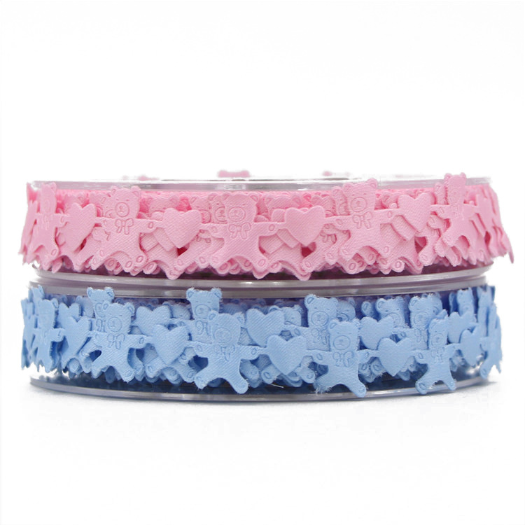 Ultrasonic Embossed Polyester Ribbon Baby Blue Pink Ribbon