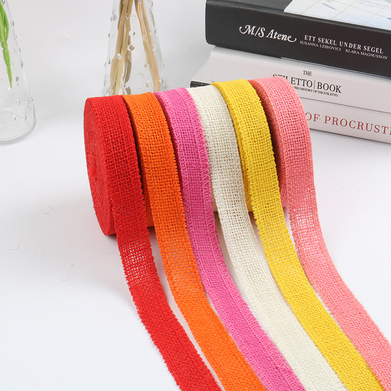 10 colors available 2.5cm colored burlap ribbon