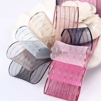 MingRibbon Ready stock 9 colors polyester gold, silver edges mesh sheer ribbon/organza ribbon wholesale