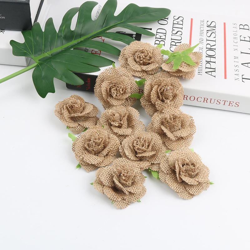 Handmade Natural Color Burlap Ribbon Flower | MingRibbon.com