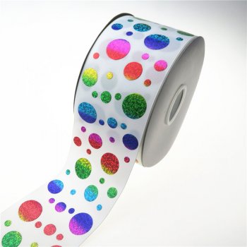 MingRibbon 75 mm Decorative Rainbow Polka Dots Grosgrain Ribbon
