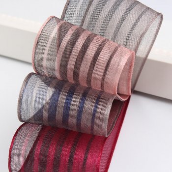 MingRibbon wholesale Ready stock 4 colors stripe mesh organza ribbon sheer ribbon for cake decorations