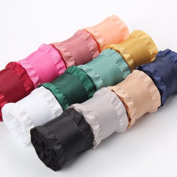 MingRibbon wholesale double ruffle ribbon, frill ribbon, polyester decorative pleated ribbon 50 yards/roll