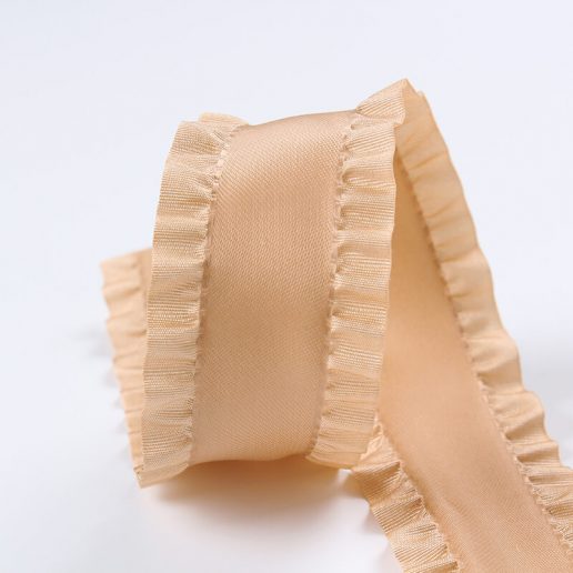 Brown Ribbon Ruffle Double ruffle polyester decorative pleated ribbon - MingRibbon.com