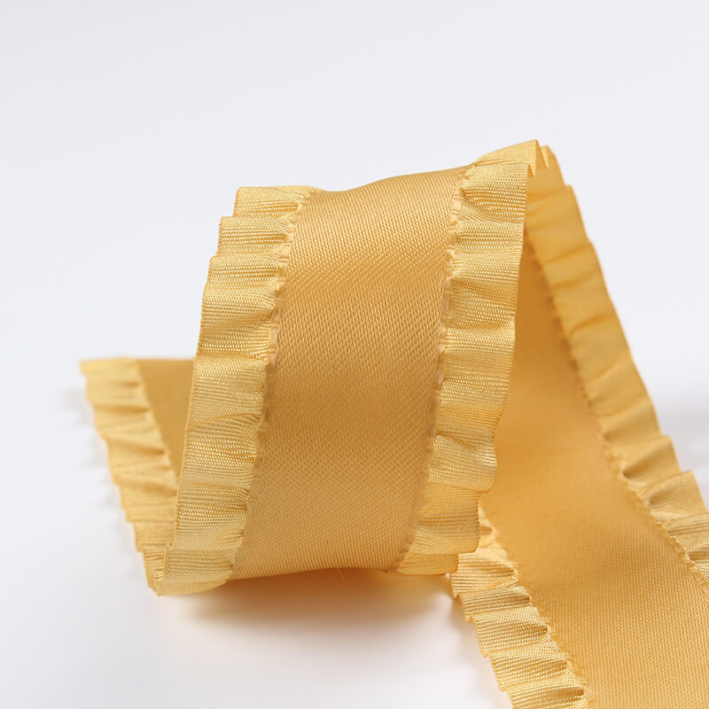 double ruffle ribbon, frill ribbon, polyester decorative pleated ribbon