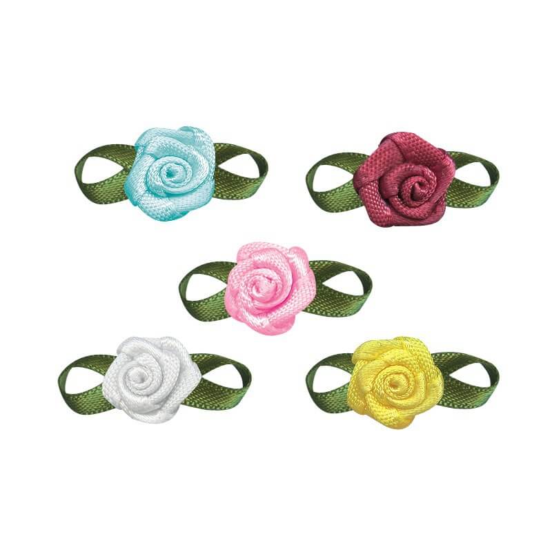 satin ribbon rose flower with leaf (1)