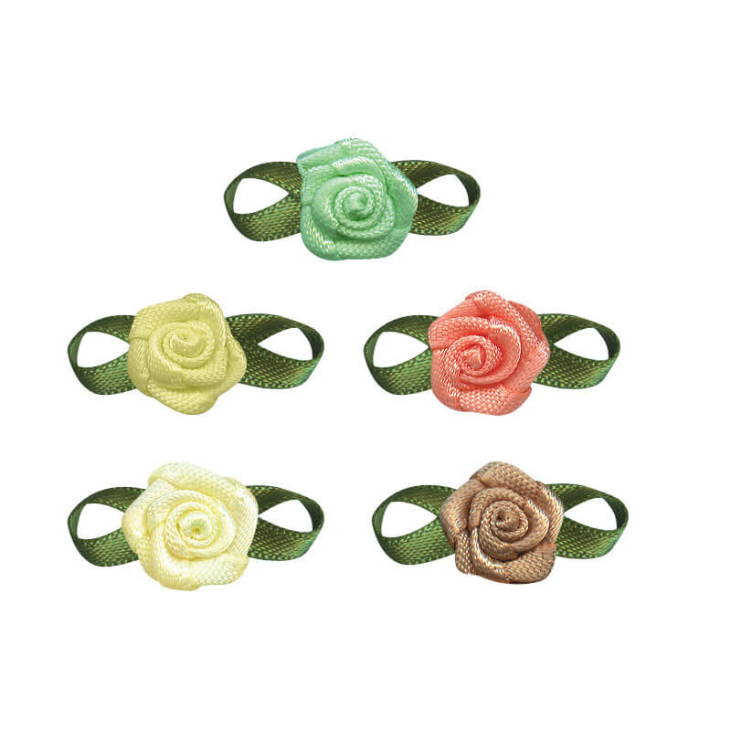 satin ribbon rose flower with leaf (3)