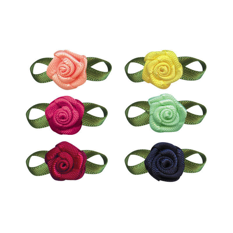 satin ribbon rose flower with leaf