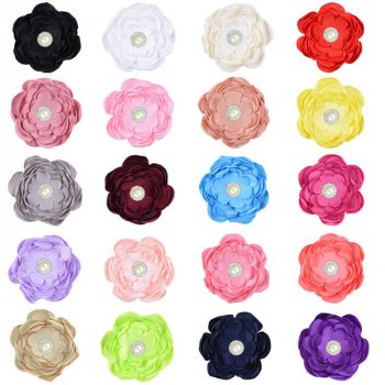 MingRibbon Ready stock 10 cm diameter handmade fabric flower with pearl 20 colors available
