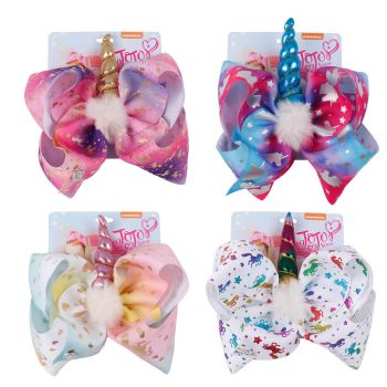 MingRibbon Wholesale ready stock 8″ unicorn hair bows, party decorative bow, printed grosgrain hair bow with clip 4 colors available