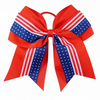 MingRibbon Wholesale ready stock 7 Inches Glitter Cheerleading Hair Bows – America Flag Hair Ties Bows
