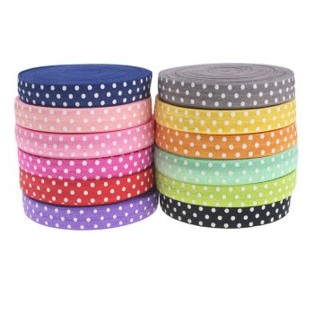 MingRibbon 5/8″ polka dots elastic ribbon, 15mm fold over elastic ribbon with dots