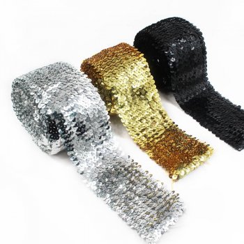 MingRibbon 7.5 cm wide Elastic Sequin Ribbon, sequin border ribbon trim