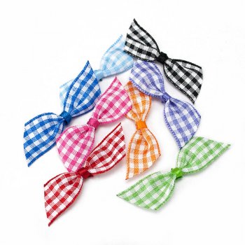 MingRibbon 2″ pre made ribbon bows, mini gingham bow, plaid bow for gift decorations