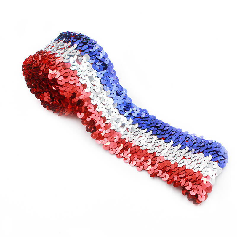 5.5cm Elastic Sequin Ribbon, red white blue ribbon sequin border ribbon trim