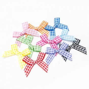 MingRibbon custom 4 cm width pre made gingham bow, mini plaid bows