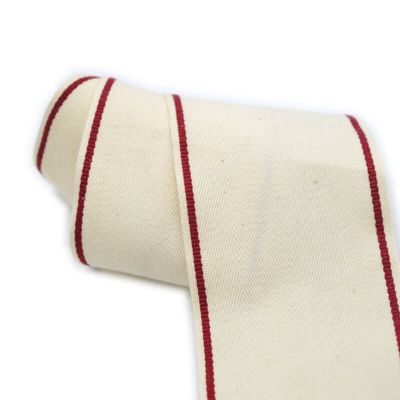 mingribbon 60mm cotton herringbone ribbon with red stripes (8)