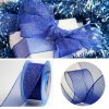 MingRibbon 40 mm Wide Blue Christmas Wired Ribbon, Organza Ribbon with Glitter