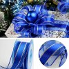 MingRibbon 40 mm Wide Blue Christmas Wired Ribbon, Satin Ribbon With Organza Edge