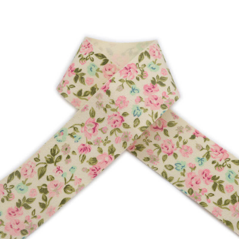 mingribbon flora printed cotton ribbon high density 25mm wide (1)