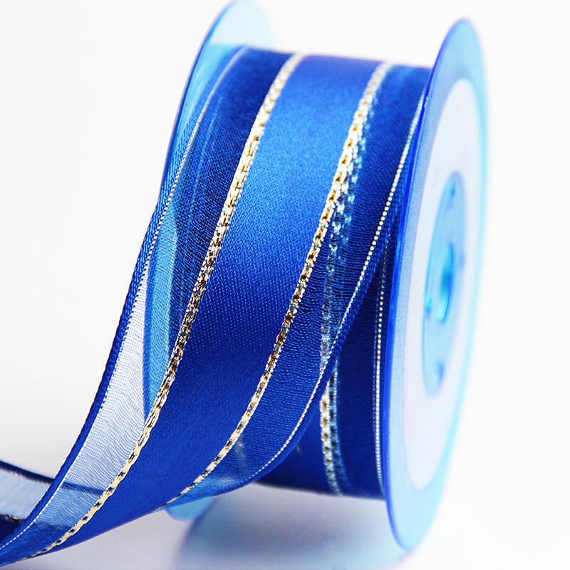 MingRibbon 40 mm Wide Blue Christmas Wired Ribbon, Satin Ribbon With  Organza Edge