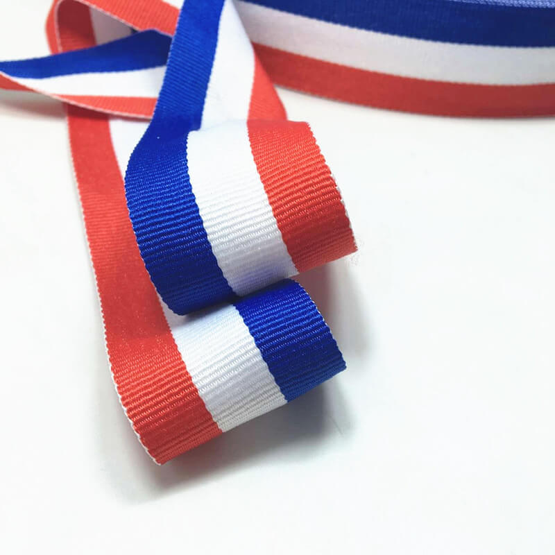 2.5 cm wide red white blue 3-colors woven stripe ribbon/country flag ribbon
