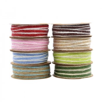 8 colors available 6 mm wide natural stripe jute ribbon roll for flora wrapping