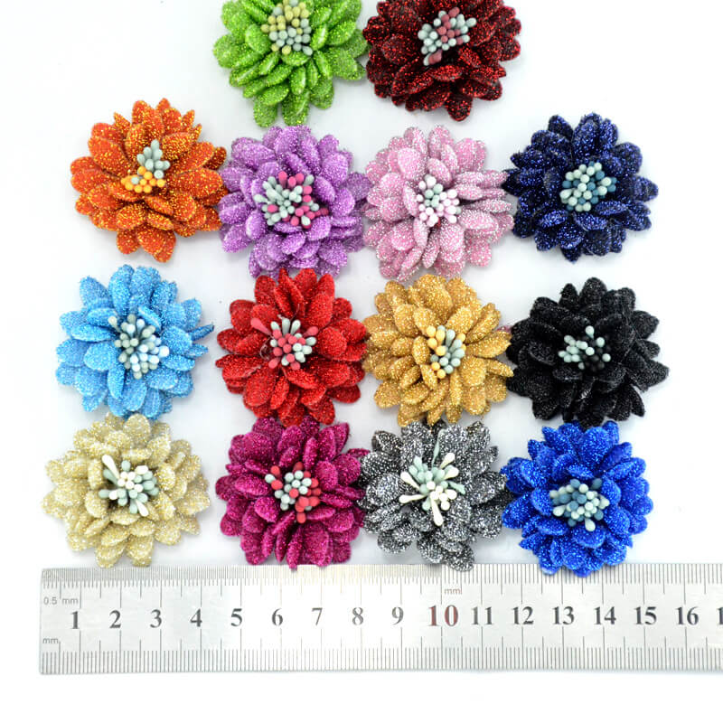 handmade 4cm glitter fabric flower (1)