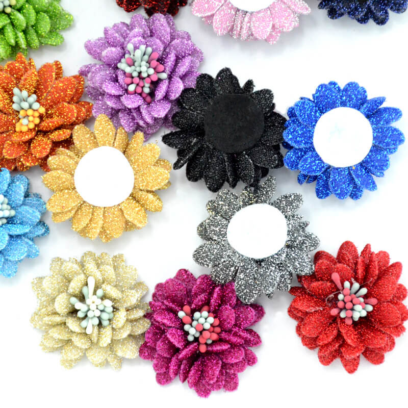 handmade 4cm glitter fabric flower (18)