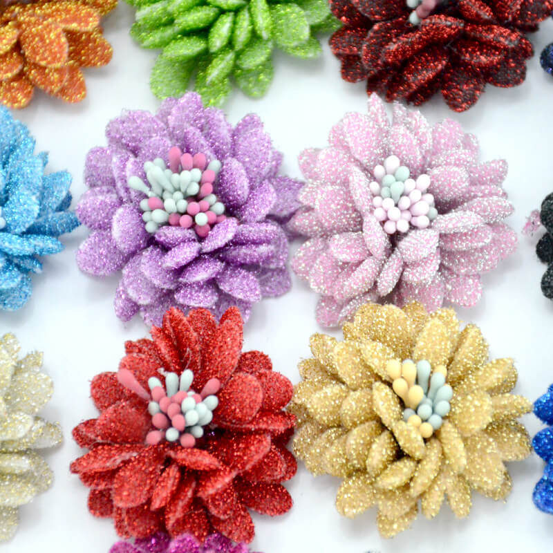 handmade 4cm glitter fabric flower (9)