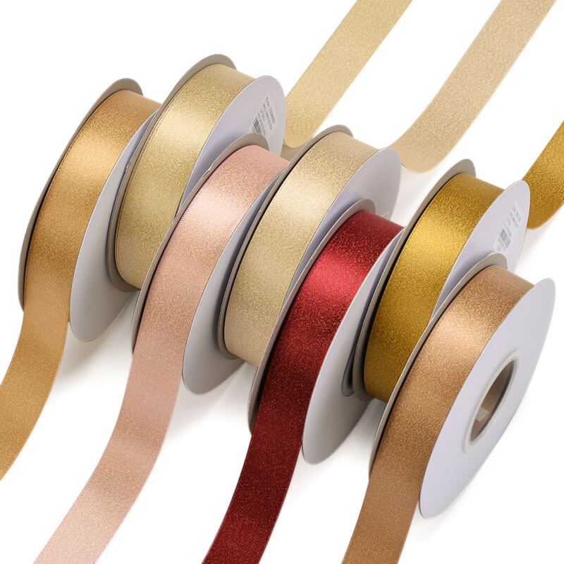 In Stock 35 colors available 6 to 38 mm double faced gold purl satin ribbon