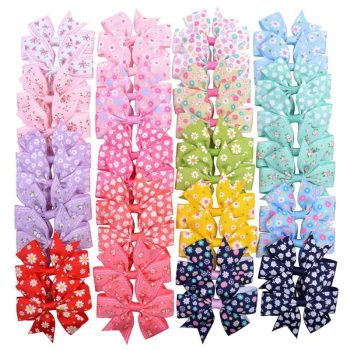3.2 inches wide flower printed grosgrain ribbon hair bow with clip for girls