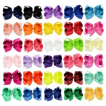 6 inches wide solid color grosgrain ribbon hair bow with clip for girls
